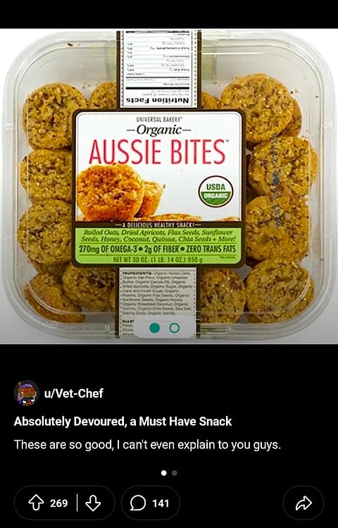 Reddit post about Organic Aussie Bites